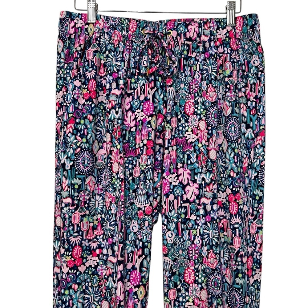 Lilly Pulitzer Emora Coastal Knit Pant Pink Navy Jewel Floral *See Measurments - Picture 2 of 5